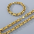 Elegante conjunto de collar y pulsera de eslabones de bambú en acero inoxidable dorado - Pulsera 21cm / 11mm Dorado