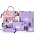 Five-piece nylon schoolbag set for girls in purple and pink with decorative charms - 9034 Purple