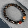08mm ethnic style beaded wood bracelet with tricolor accent beads and gold spacers - Medicinal Aloeswood 8x9mm Three-Color Old Bead