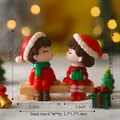 Figurines de couple de Noël assis sur un banc miniature pour paysage décoratif de fête - Couple de Noël Assis (1 Paire + Banc)