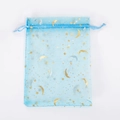 Blue sheer organza gift bag with gold and silver foil star moon patterns and drawstring - Star Moon Ribbon/Lake Blue
