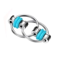 Fidget cube bike chain toy with silver metal rings and blue silicone bands on white background - Blue