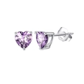 S925 sterling silver heart-shaped stud earrings featuring vibrant purple zircon stones - Purple Silver