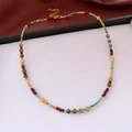 Detailed view of vintage zircon rotating flower pendant necklace with colorful beads - Colorful Retro Beaded (WN4)