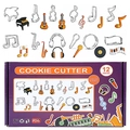 Vista de detalle de 12 moldes para galletas de acero inoxidable con tema de música - Juego de 12 Tema Notas Musicales