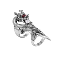 Vintage zilveren draak knokkelring met rode strassteentjes en witte parelmoer - Type B-Draak met Parel Gearticuleerde Ring