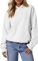 Oversized white drop shoulder hoodie with kangaroo pocket and drawstring detail - White