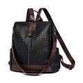 Women's vintage PU backpack with black woven texture and brown straps in variant black - Woven Black