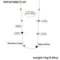 Gold stainless steel long necklace with blue heart glass stone and zirconia pendants - Blue Long Necklace 92+5cm (TXP507)
