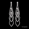 Luxurious silver tassel earrings with geometric hollow hearts and 9.5cm sparkling rhinestones - Silver Extra Long Tassel Hollow Drop Earrings