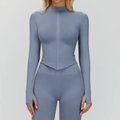 Ensemble de yoga bleu gris avec veste à col montant et manches à passe-pouce - Bleu aster