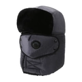 Winter bomber hat in dark grey with faux fur lining and detachable breathing valve mask - Gray