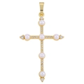 Vergoldeter Kreuzanhänger mit weißen Perlen und feinen Zirkonia-Mikroverzierung - Gold Perle Zirkonia Kreuz (Stil 69)