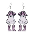 Orecchini a fantasma di Halloween con cappello e stivali con stampa mucca rosa - Nero+Rosa+Bianco