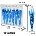 6-piece set of blue spiral icicle Christmas ornaments with snow texture and silver cords - Blue