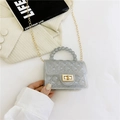 Silver pearlescent PVC jelly mini bag with diamond quilting and bead handle - Glitter Silver