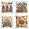 Set of four linen Halloween cushion covers featuring Spooky and Trick or Treat prints - Halloween Series 4-Piece Set-20