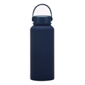 Matte navy blue 1L stainless steel sports thermos bottle with integrated carrying handle - Indigo Blue