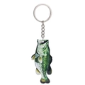 Acrylic bass fish keychain with realistic green pattern and silver metal ring for fishing fans - Style 1