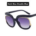 Navy blue oversized sunglasses with gradient purple lenses and gold metal accents - Navy Blue / Double Blue