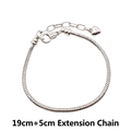 Silver snake chain bracelet 19cm with 5cm heart extender and lobster clasp - 19cm+5cm Extender / Silver