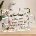 Clear acrylic puzzle ornament for grandma with floral patterns and memorial text - Grandma in Heaven Style (Q71)