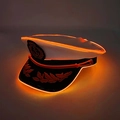 Navy captain hat with orange LED fiber lights and embroidered anchor for parties - Captain Hat-Orange Light