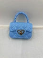 Mini light blue transparent jelly bag with quilted texture and golden heart clasp - Sky Blue