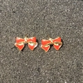 Festive red ribbon bow stud earrings with gold trim for Christmas jewelry set - A138-51 Red Gold Bow