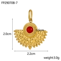Pendentif éventail en acier doré avec pierre rouge et finition martelée élégante - FP29070B-7 Style Rouge