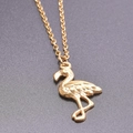 Minimalist 18k gold plated stainless steel flamingo pendant necklace with fine texture - Necklace Set / Gold