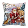 Merry Christmas peach skin pillow cover with Santa and animals in snowy forest - Forest Animals Gathering