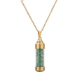 Golden stainless steel perfume bottle necklace with green crystals on white background - 304 Gold Green Aventurine