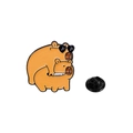 Cartoon capybara enamel pin with heart sunglasses and knife on a white background - Cool Stacked Capybara