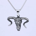 Vintage silver ram skull pendant with stainless steel chain necklace for men - Viking Vintage Bull Head Pendant (F0201)