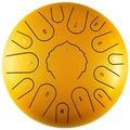 Golden steel tongue drum with numbered scale notes on a professional textured metal finish - Gilded - Maple Leaf (12 Inch 15 Notes)