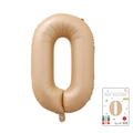 Beige number 0 foil balloon for party decor with matte metallic finish and packaging - 40-inch Caramel-colored Cardboard Box