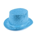 Sparkly light blue sequin top hat with matching silk ribbon for children stage performance - Tinsel - Sky Blue