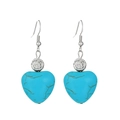 Sky blue heart turquoise earrings with silver rose accent and vintage alloy finish - Antique Silver Flower Heart (K-1316)