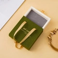 Dark green drawer jewelry box with white inner tray, gold ribbon, and Best Wish text - Green (With Logo)