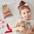 Burlap Valentine heart drawstring gift bag with XOXO print and cute bear pattern - Letter Style