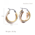 Three-tone interlocking hoop earrings in gold, silver and rose gold stainless steel - Gold/Silver/Rose Gold