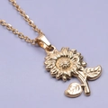 Golden sunflower necklace pendant in stainless steel with detailed petal textures - Necklace / Gold