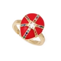 Vergoldeter böser blick ring mit roter emaille und bunten zirkonia steinen besetzt - Einstellbar Offen / Rot