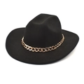 Cappello Fedora classico in lana nera a tesa larga con catena dorata per uomo e donna - M (56-58cm) / Nero