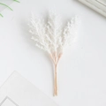 Artificial white cedar sprig with three-forked flocked needle branches for DIY crafts - White