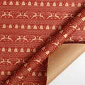 Papier cadeau de Noël rouge avec motifs de rennes et flocons sur papier kraft - Style Renne et Cloche Rouge