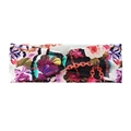 Vintage wide yoga headband featuring pink and purple floral patterns on a black base - Black Retro Chain Floral