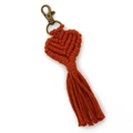 Handmade heart-shaped woven cotton rope keychain in bright orange with bronze metal clasp - Brown Red