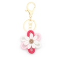 Handmade crochet daisy keychain in white and pink tones with golden metal ring - Style 3 White Light Pink Red